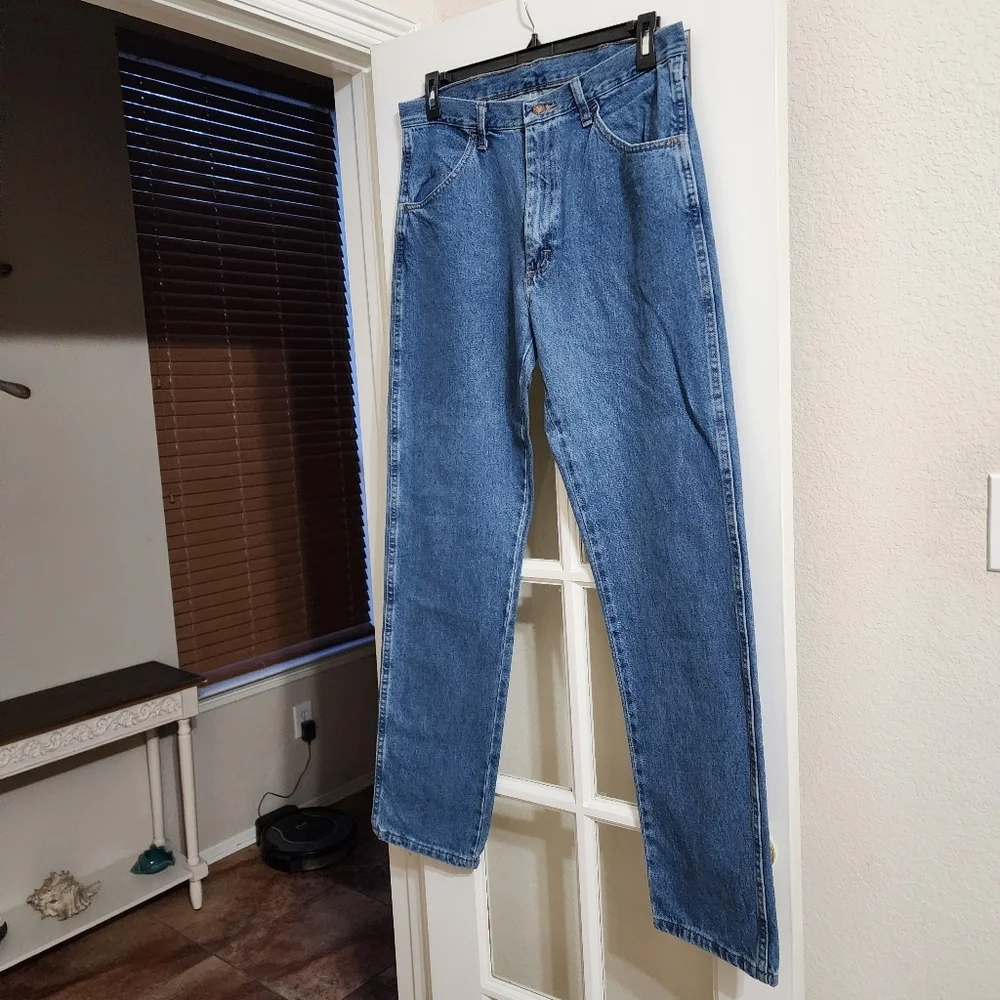 Rustler Men's Straight Leg Denim Jeans 34x34 Medium Blue Wash Workwear